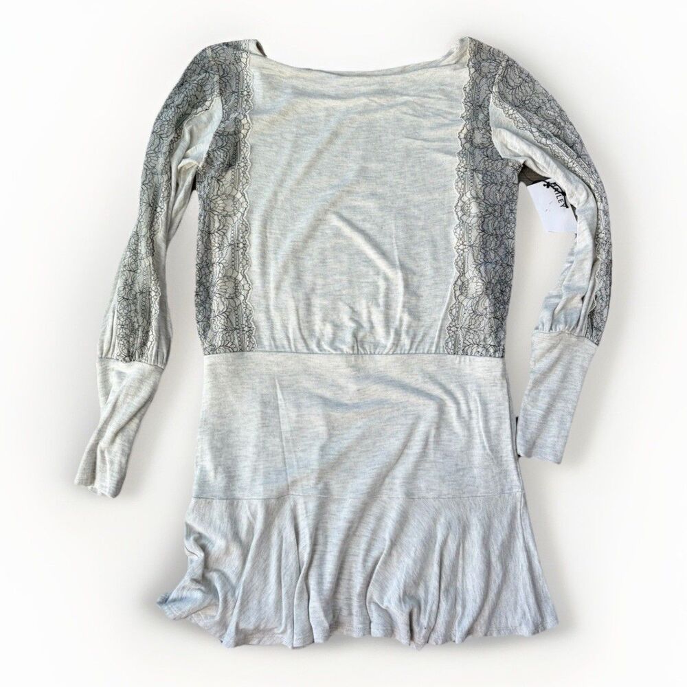 Bailey 44 Dominique Mini Dress Long Sleeve Lace Gray Knit Blouson NWT Size M